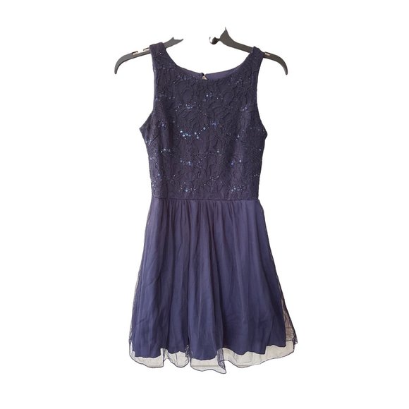 Speechless Party dress cut out sleeveless flare tulle sequins size Junior 5 Blue - Picture 2 of 16